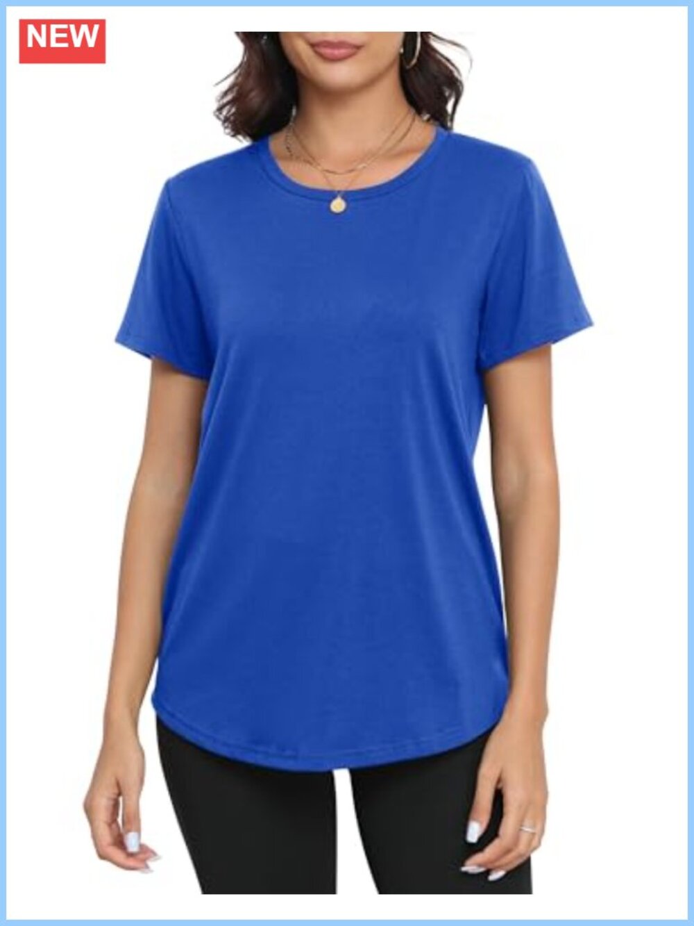Womens Loose Fit Tunic Top Short Sleeve Summer Blouse Flowy Casual Crew Neck
